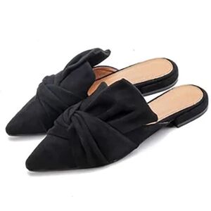 NEW Vintage Havana Dawn Point Toe Black Microsuede Block Heel Knotted Mules 6.5M